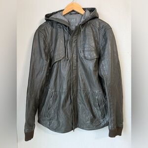 Armani Exchange Genuine Leather Jacket Gray Men’s Size Medium Zip & Snap
